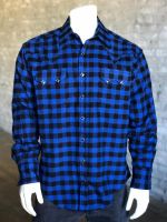 Blue Plush Flannel Buffalo Check Western Shirt