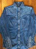 Womenâ€™s Floral Embroidered Vintage Denim Western Shirt 7859 by Rockmount Ranch Wear