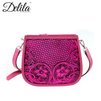 LEA-6015 Delila 100% Genuine Leather Tooled Collection-Hot Pink