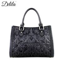 LEA-6016 Delila 100% Genuine Leather Tooled Collection-Black