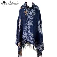 American Bling Floral Pattern Cape Poncho with Hoodie