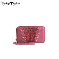 TR12-W003 Montana West Trinity Ranch Tooled Design Wallet-Red