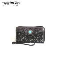 TR14-W003 Montana West Trinity Ranch Tooled Design Wallet-Black