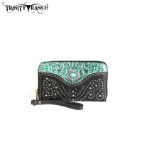 TR14-W003 Montana West Trinity Ranch Tooled Design Wallet-Turquoise