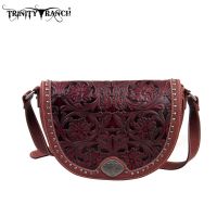 TR15-L8287 Montana West Trinity Ranch Tooled Design Collection Messenger Bag-Burgundy