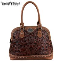 TR15-L8568 Montana West Trinity Ranch Tooled Design Collection Handbag-Brown
