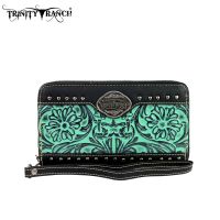 TR15-W003 Montana West Trinity Ranch Tooled Design Wallet-Turquoise