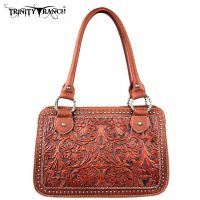 TR18-L8247 Montana West Trinity Ranch Tooled Design Collection Handbag-Brown