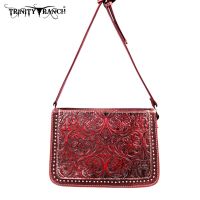 TR18-L8316 Montana West Trinity Ranch Tooled Design Collection Messenger Bag-Red