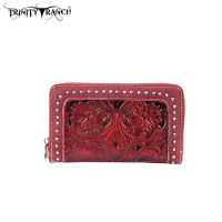 TR18-W003 Montana West Trinity Ranch Tooled Design Wallet-Red