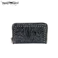 TR22-W003 Montana West Trinity Ranch Tooled Design Wallet-Black