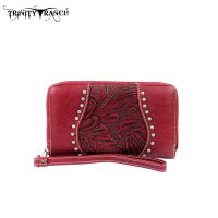 TR23-W003 Montana West Trinity Ranch Tooled Design Wallet-Red