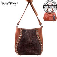 TR23G-8360 Montana West Trinity Ranch Tooled Design Handbag-Brown