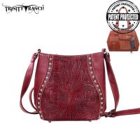 TR23G-8360 Montana West Trinity Ranch Tooled Design Handbag-Red