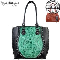 TR23G-8570 Montana West Trinity Ranch Tooled Design Concealed Handgun Handbag-Black