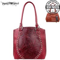 TR23G-8571 Montana West Trinity Ranch Tooled Design Concealed Handgun Handbag-Red