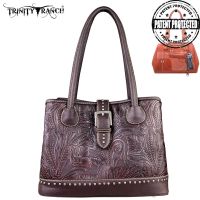 TR24G-L8563 Montana West Trinity Ranch Tooled Design Concealed Handgun Collection Handbag-Coffee