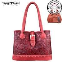 TR24G-L8563 Montana West Trinity Ranch Tooled Design Concealed Handgun Collection Handbag-Red