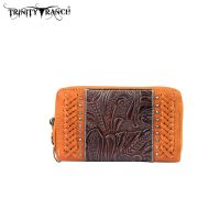 TR25-W003 Montana West Trinity Ranch Tooled Design Wallet-Brown