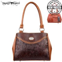 TR26G-L8036 Montana West Trinity Ranch Tooled Design Concealed Gandgun Collection Handbag-Brown