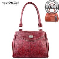 TR26G-L8036 Montana West Trinity Ranch Tooled Design Concealed Gandgun Collection Handbag-Red