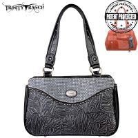 TR26G-L8247 Montana West Trinity Ranch Tooled Design Collection Handbag-Black