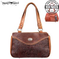 TR26G-L8247 Montana West Trinity Ranch Tooled Design Collection Handbag-Brown