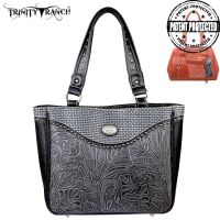 TR26G-L8317 Montana West Trinity Ranch Tooled Design Concealed Gandgun Collection Handbag-Black