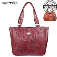 TR26G-L8317 Montana West Trinity Ranch Tooled Design Concealed Gandgun Collection Handbag-Red