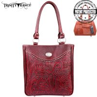 TR26G-L8561 Montana West Trinity Ranch Tooled Design Concealed Gandgun Collection Handbag-Red