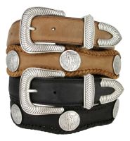 American Indian Coin Leather Western Concho Belt by Diamond V Texas Star