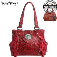 TR04G-8036A Trinity Ranch Tooled Design Concealed Handgun Collection Handbag (TR04G-8036A: Red)