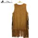 Montana West Suede-Like Fringe Long Vest-Navy