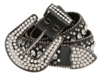 Women's Western Rhinestone studded Leather Belt - Black