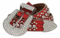 Women's Western Rhinestone Studded Leather Belt 1-1/2" Wide -Red