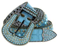 Women's Western Rhinestone studded Leather Belt - Teal