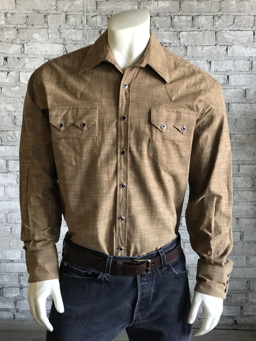 Men's Vintage Cross Hatch Chambray Western Shirt 6400-BRN