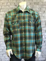 Men's Plush Flannel Plaid Western Shirt 647-GRN/TUR by Rockmount Ranch Wear