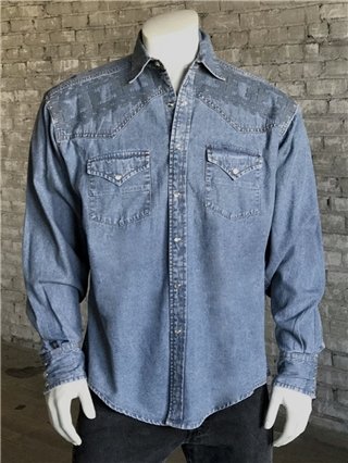 Vintage Denim Crossroads Fine â€œXâ€ Stitch Embroidered Western Shirt ...