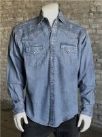 Vintage Denim Crossroads Fine â€œXâ€ Stitch Embroidered Western Shirt 6743-DEN by Rockmount Ranch Wear