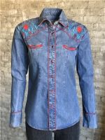 Women's Vintage Denim Native Embroidered Western Shirt by Rockmount Ranchwear