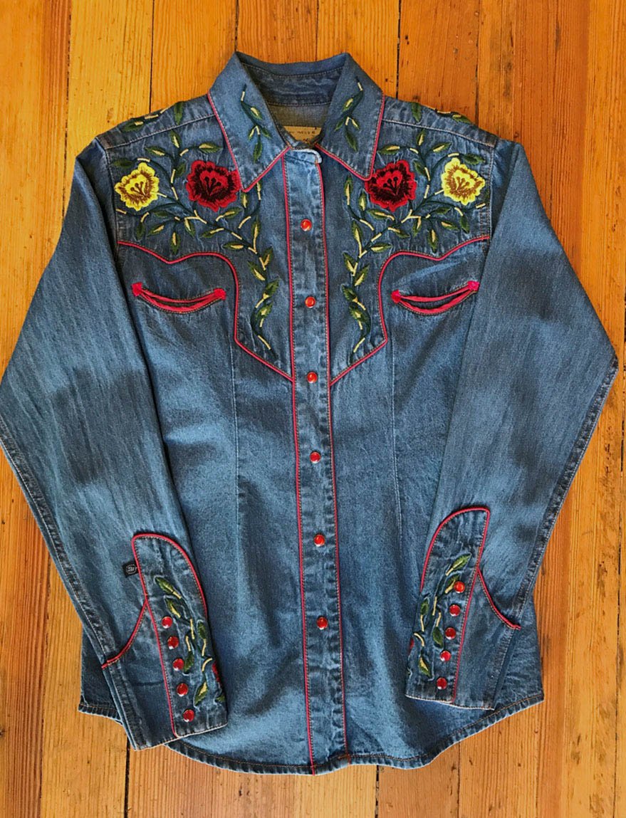 Womenâ€™s Floral Embroidered Vintage Denim Western Shirt by Rockmount ...