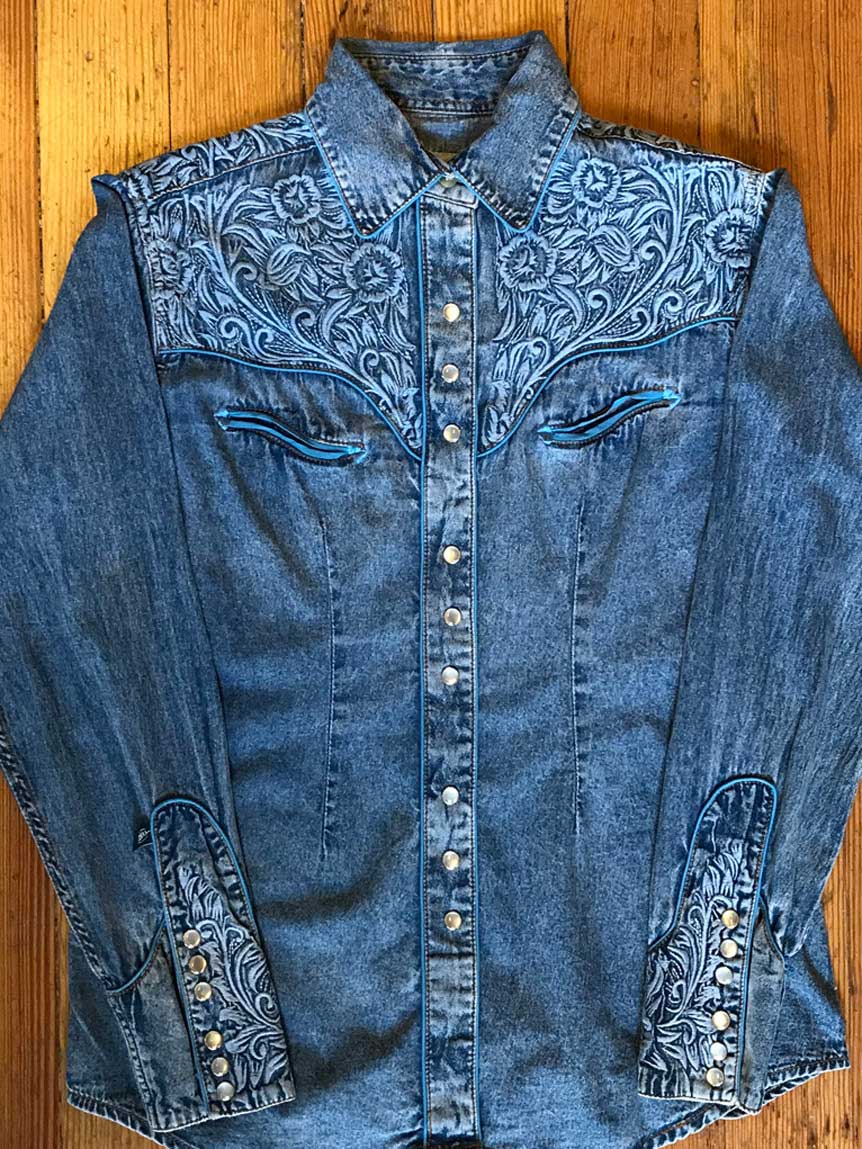 Women’s Floral Embroidered Vintage Denim Western Shirt 7859 by Rockmount