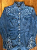Womenâ€™s Floral Embroidered Vintage Denim Western Shirt 7859 by Rockmount Ranch Wear