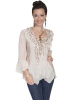 Honey Creek Lace and Ruffle Blouse Pullover Style 3/4 Sleeves