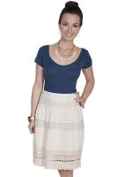 Honey Creek Multi panel short skirt features crochet in Ivory