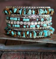 Back in Stock Turquoise and Brown Chip Bangle J-2397