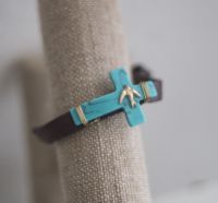Turquoise Cross Leather Bracelet with Bird J-2716