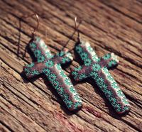 New Starburst Cross Earrings J-4007-Patina