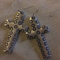 New Starburst Cross Earrings J-4007-Silver